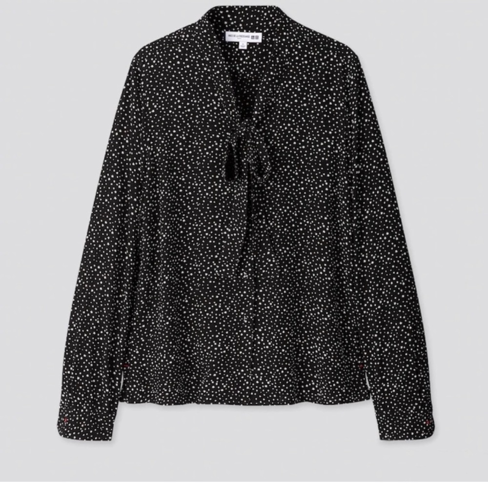 Ines De La Fressange X Uniqlo Bow Tie Long Sleeve Blouse Size Large Polka Dot - Picture 3 of 4